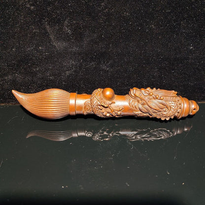 6"Exquisite Chinese writing brush dragon statue Boxwood wooden ornaments carved