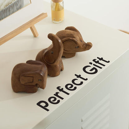 Handcrafted Wooden Elephant Statue for Home Office Decoration Gift 3 Pieces