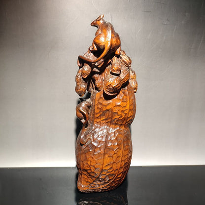 8" Chinese Wood Carving Mouse Peanut Appealing Sculpture Lovely Woodwork Decor