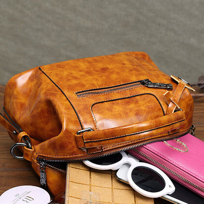 Oil Wax Leather Women's Handbag Boston Bag Crossbody Shoulder Bag Satchel Tote