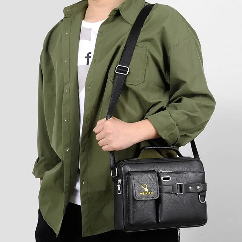 Men's Shoulder PU Leather Handbag Business Travel Man Crossbody Men Bag