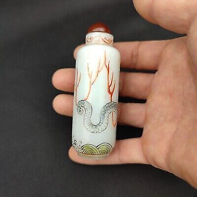 chinese antique collected fierce dragon figurine Painted Glass Snuff Bottle gift