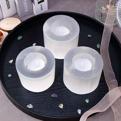 Candle Holder Natural Quartz Selenite Gypsum Carving Stand Healing Crystal 7-8cm