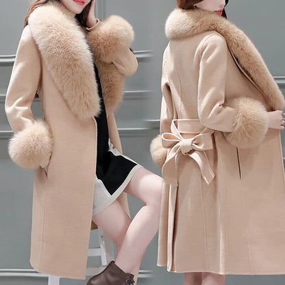 Autumn Winter Coat Woolen Coat Fur Fur Collar Mid-length Coat Women Coat