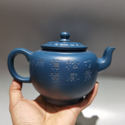 vintage chinese yixing purple clay teapot zisha ceremony carved blue teaware art