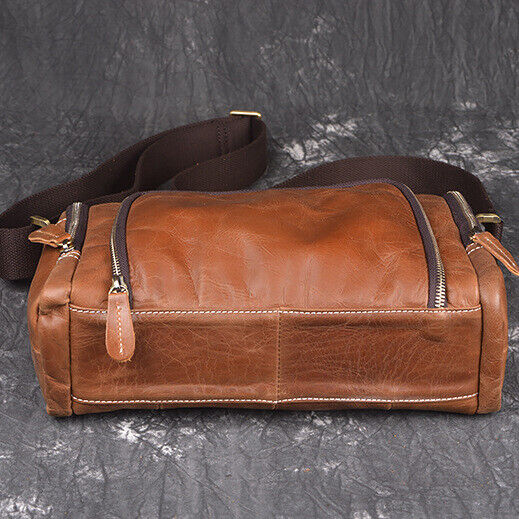 Men's Handmade Shoulder Bag 100% Crazy Horse Leather Cylinder Crossbody IPAD Bag