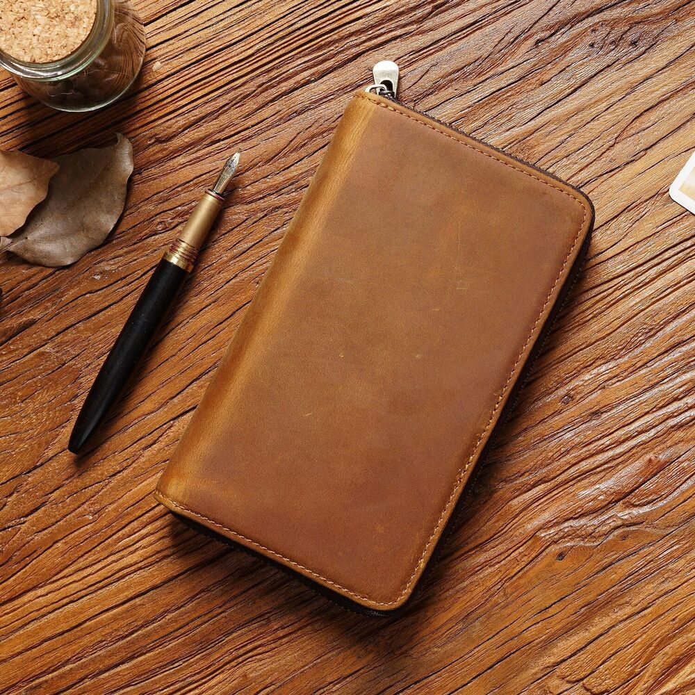 Handmade Cowhide Leather Fountain Pen Case, Pencil Case Stationery Storage Bag
