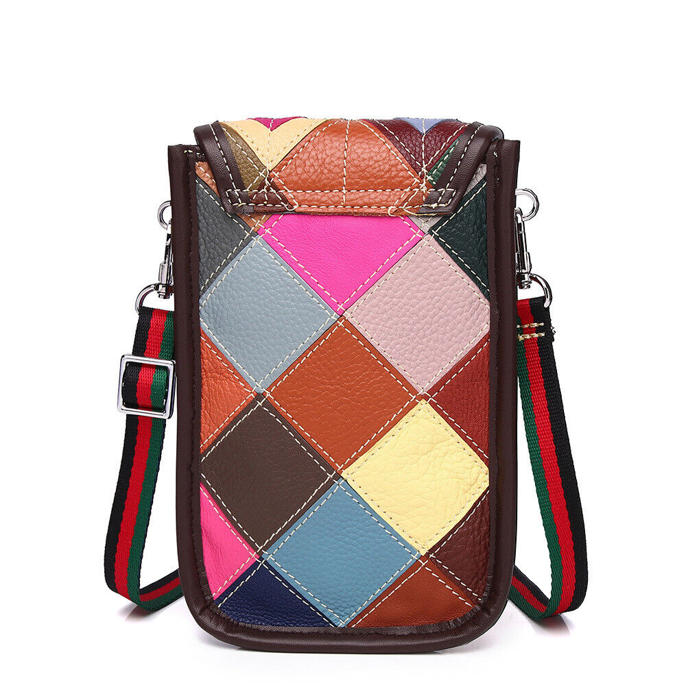 Real Leather Colorful (random) Patchwork Women's Sling Shoulder Bag Phone Holder