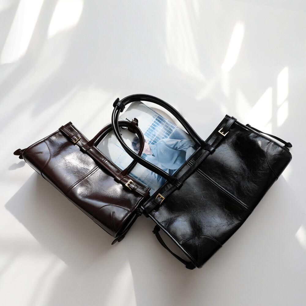 33/38cm Glossy Real Leather Satchel Shoulder Bag Purse Work Handbag Tote Fashion