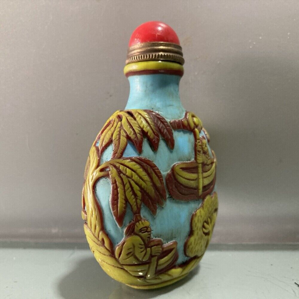 chinese beijing carved glass snuff bottle antique carving Figurine statue story