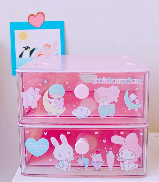 Cute Women Kids Gril 3 Layers Desk Jewelry Box Cosmetic Case Stationery Clip Box