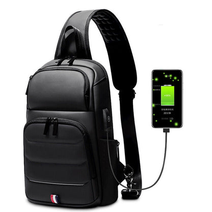 Men's Sling Backpack Oxford cloth Waterproof Crossbody Bag USB Port Sport Bags