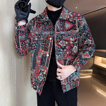 Men Spring Denim Jackets/Male Jacquard Denim Jackets Man Slim Fit Coats