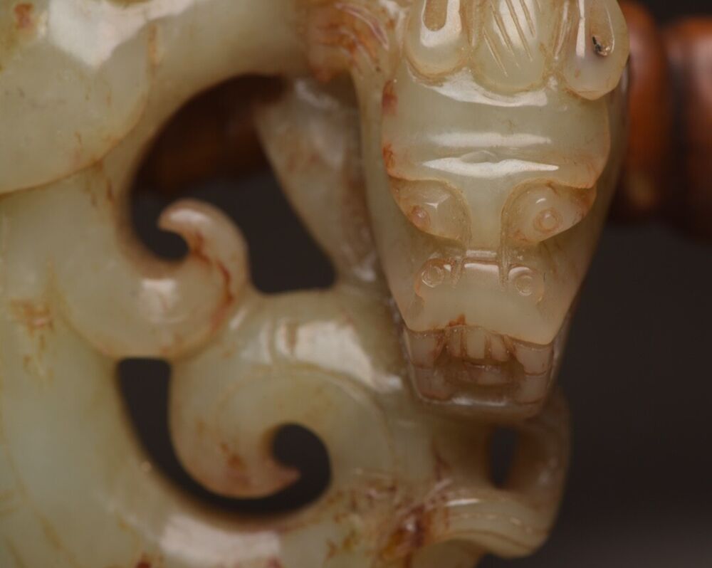 Chinese Antique Natural Hetian Jade Carved Dragon Statue Sculpture Nice Artwork