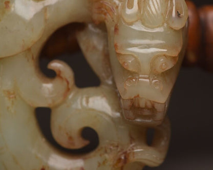 Chinese Antique Natural Hetian Jade Carved Dragon Statue Sculpture Nice Artwork