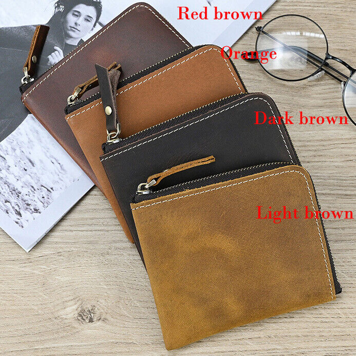 Handmade Men's Real Leather Zipper Wallet Purse Coin Purse Clutch Bag