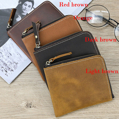 Handmade Men's Real Leather Zipper Wallet Purse Coin Purse Clutch Bag
