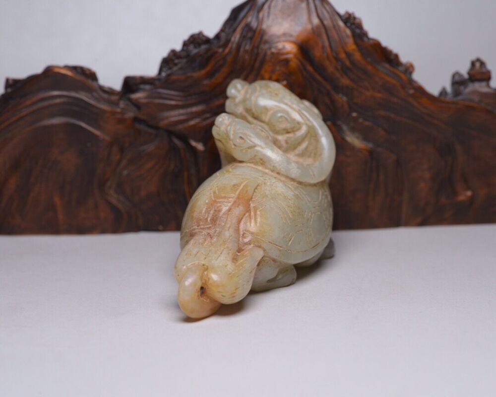 Collection China Hetian Jade Carved Dragon Turtle Statue Exquisite Figurines Art