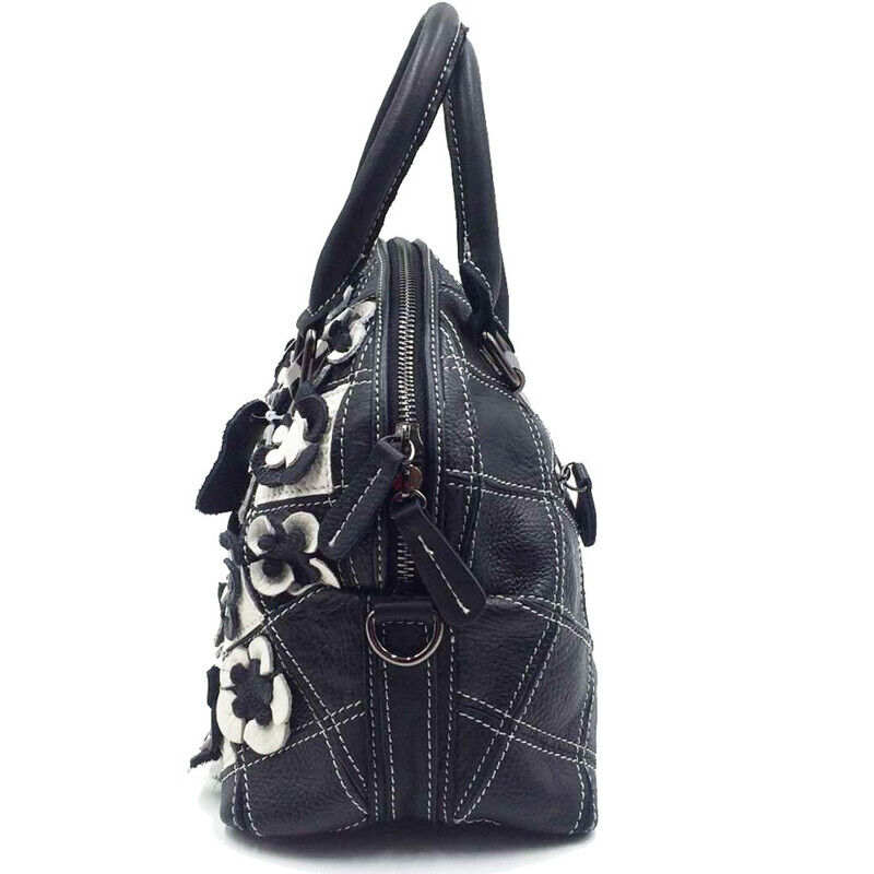 Designer Cow Leather Colorful Floral Patchwork Handbag Women's Tote Shoulder Bag