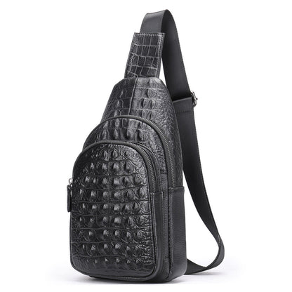 Mens Cow Leather Crocodile Pattern Chest Bag Sling Backpack Crossbody Travel Bag