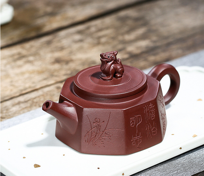 Yixing raw ore Dahongpao famous hand-made hexagonal Golden Bell teapot 260ml