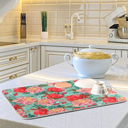 Dish Drying Mats Botanical Print Microfiber Kitchen Counter Super Absorbent Pads