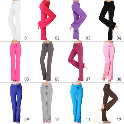 Women Casual Flared Trousers Long Pants Baggy Elastic Yoga Dance Sports Pants