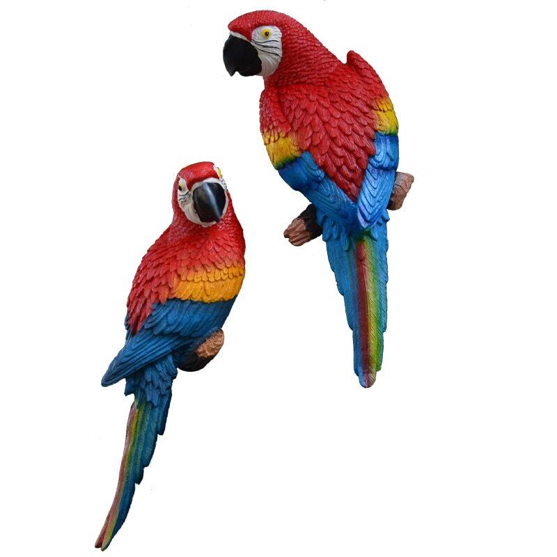 Resin Parrot Statue Wall Mounted Outdoor Garden Tree Decoration Animal Sculpture-