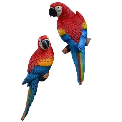 Resin Parrot Statue Wall Mounted Outdoor Garden Tree Decoration Animal Sculpture-