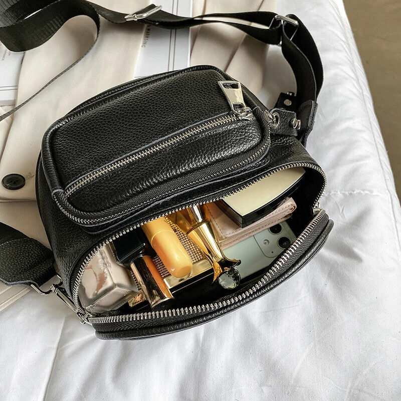 100% Cowhide Crossbody Bags Black Shoulder Messenger Handbags Bag Travel Bag