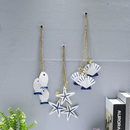 Hanging Decor Wooden Mediterranean Starfish Scallop Fish Pendants Home Ornaments