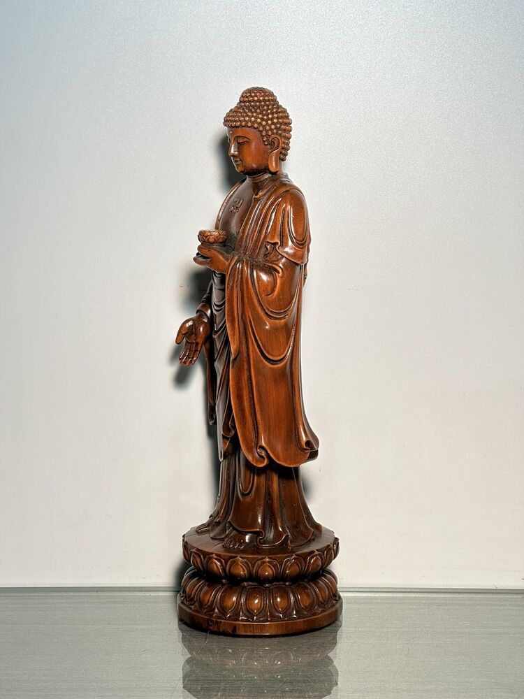 Wooden Carving Buddha Shakyamuni Amitabha Tathagata Statue Wood Home Decor Rare