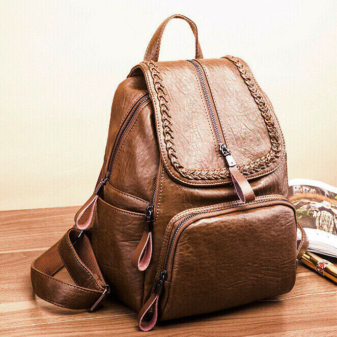 Soft Lambskin Genuine Leather Women's Backpack Shoulder School Bag Retro Rucksac