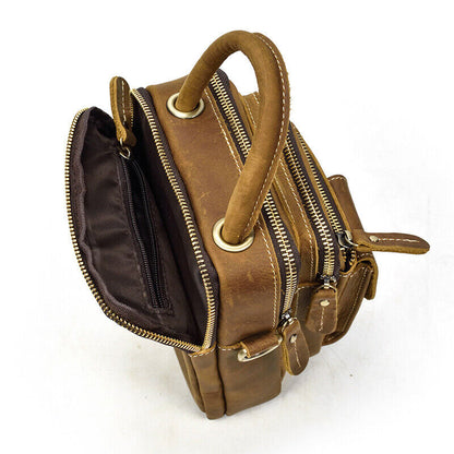 Men Crazy Horse Leather 8" Sling Shoulder Bag Multifunctional handbag Waist Pack