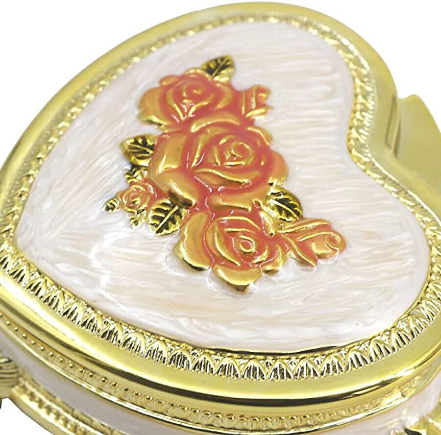 Music Box Emboss Alloy Metal Heart Shape Wind Up Movement Clockwork 10x9.8x5.6cm