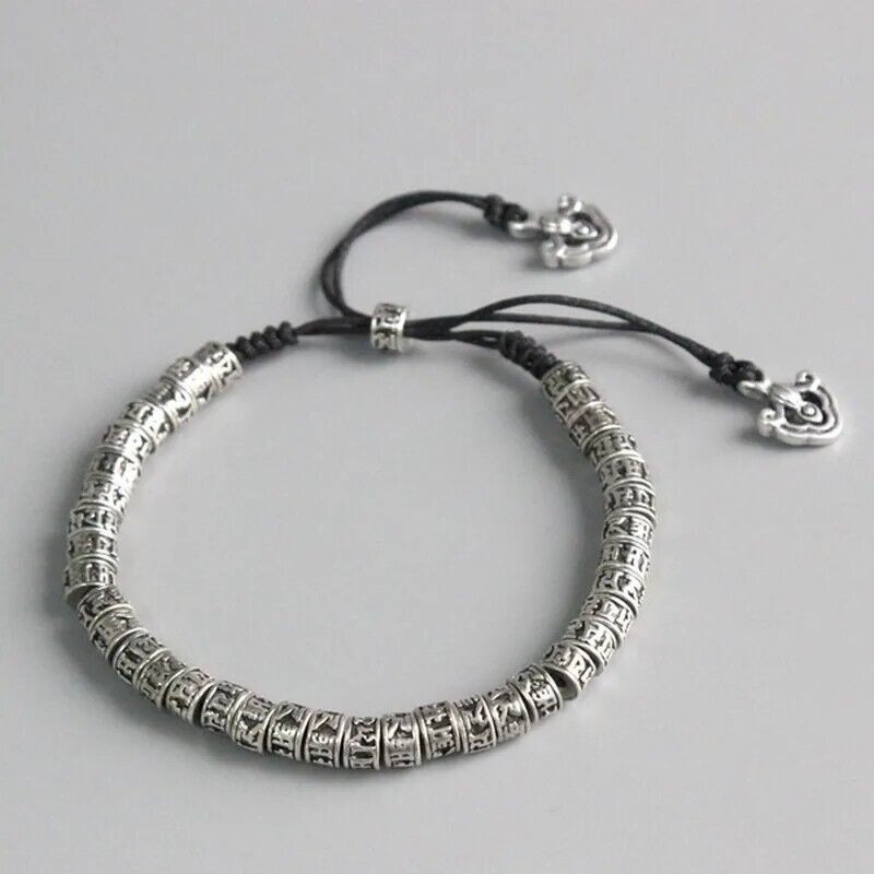 Men Bracelets Brass Traditional Tibetan Buddhism Six Words Mantra Amulets Beaded