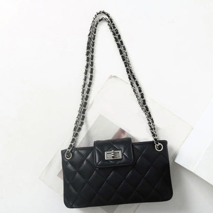 Small Mini Quilted Lambskin Leather Purse Clutch Wallet with Chains Shoulder Bag