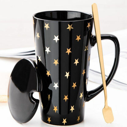 500ml Couple Cup 15x8.5cm Ceramic Coffee Mugs With Spoon & Cover Drinkware Gifts