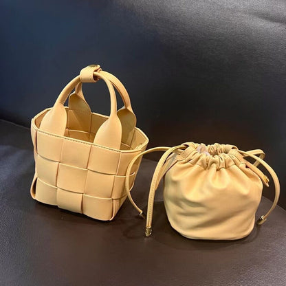 Soft Cow Leather Women's WeaveTote Handbag, Colorful Bucket Vegetable basket Bag