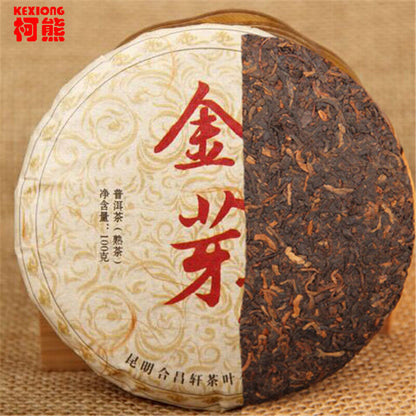 100g Golden Bud Black Tea Yunnan Pressed Tasty Pu Erh Tea Cake Original Ripe Tea