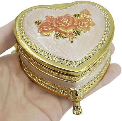 Music Box Emboss Alloy Metal Heart Shape Wind Up Movement Clockwork 10x9.8x5.6cm