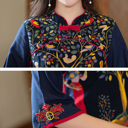 Chinese Women Top Short Skirt Two Piece Set China Ethnic Cotton Linen Tang Suit