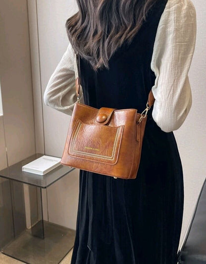 Leather Crossbody Shoulder Bag For Women Handbag Retro Style Hobo Mini Brown