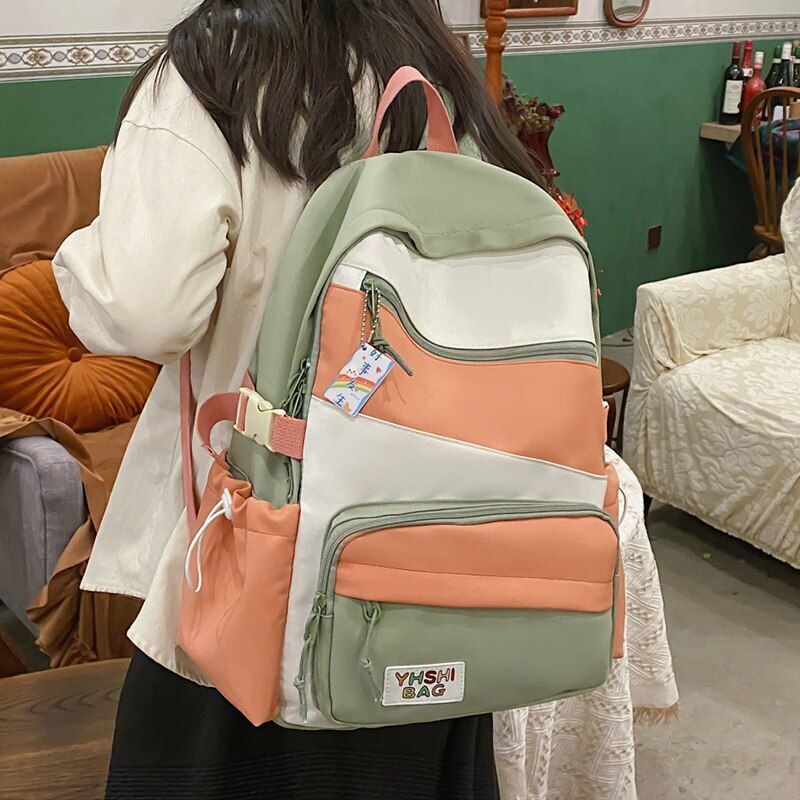 Backpacks Contrast Colors Waterproof Nylon Traveling Anti-Theft Schoolbag 20-35L