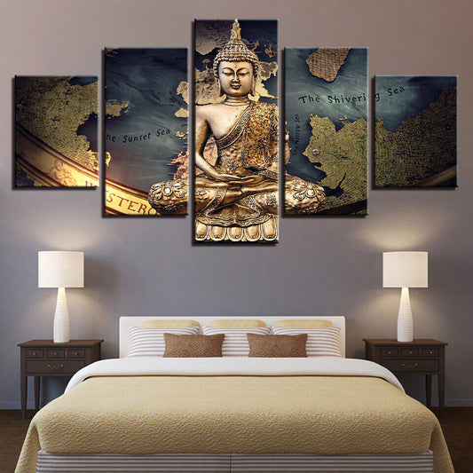 Vintage Buddha Meditation Statue Buddhism Canvas Prints Painting Wall Art Decor