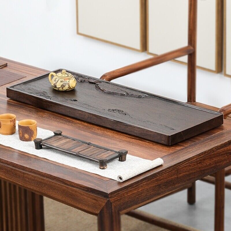 Ebony Wood Tea Tray Hand Carved Serving Tray Water Draining Pipe Solid Wood New