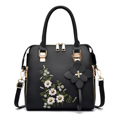 Shoulder Bag, Zipper Handbag Crossbody Bag, Women's Floral Decor Purse