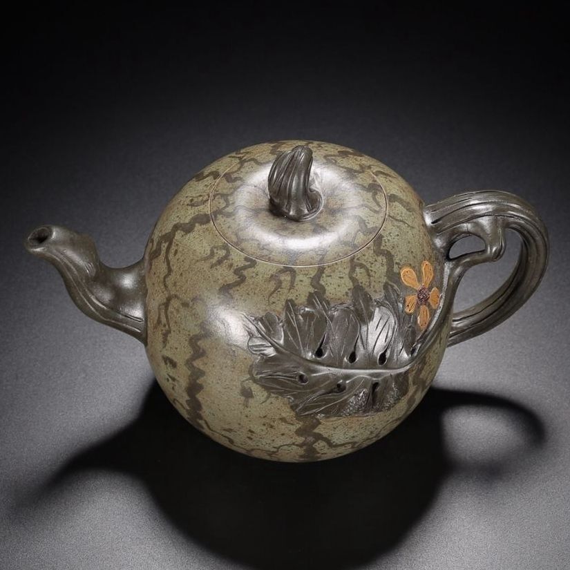 Vintage Chinese Yixing Purple Clay Teapot Zisha Ceremony Watermelon Teaware Rare