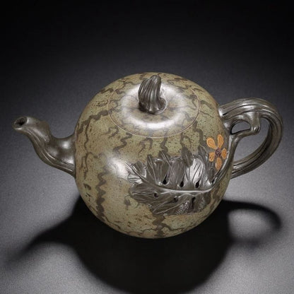 Vintage Chinese Yixing Purple Clay Teapot Zisha Ceremony Watermelon Teaware Rare