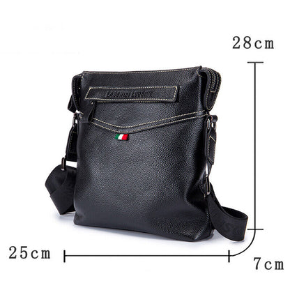 100% Genuine Leather Men's Sling Shoulder Bag Black Litchi Leather Crossbody Bag